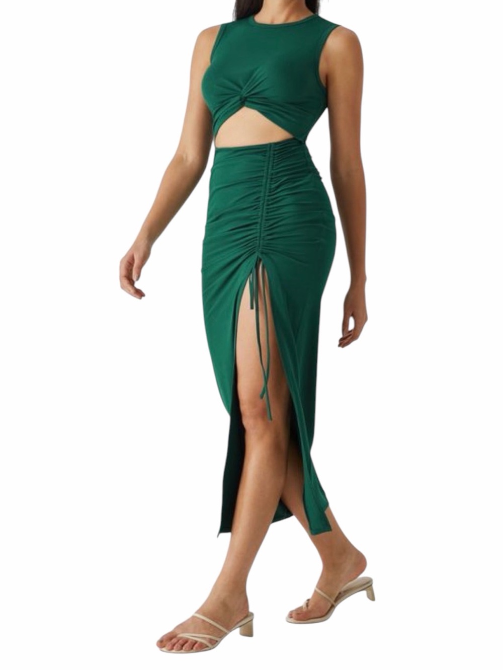 Halara Rainforest Green Cutout Ruched Drawstring Maxi Dress Size S